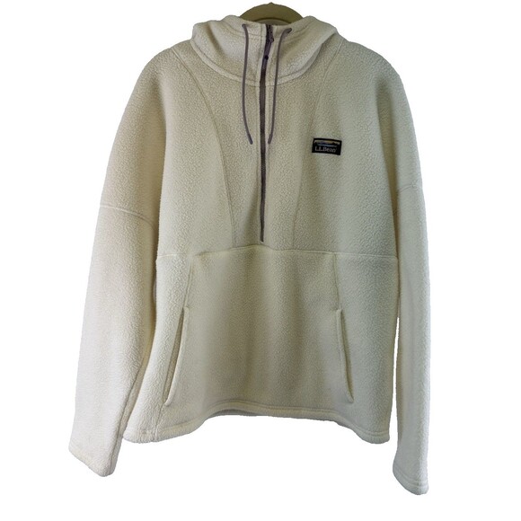 LL Bean Katahdin Fleece Half-Zip Hoodie Cream Sherpa Fleece 511655 Womens Medium - Picture 2 of 13